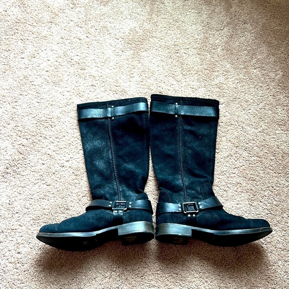 UGG Black suede and leather moto boots